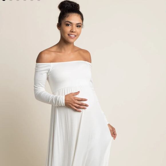 PinkBlush Ivory Solid Off Shoulder Maternity Maxi Dress, size XL - Picture 2 of 6